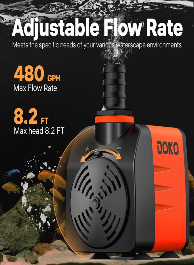DOKO 480GPH Submersible Water Pump, Pond Pumps with 6FT Power Cord and 3 Nozzles,35W, Ultra Quiet Fountain Water Pump for Ponds, Waterfalls, Fountains, Fish Tanks, Hydroponics, and Aquariums - Image 2